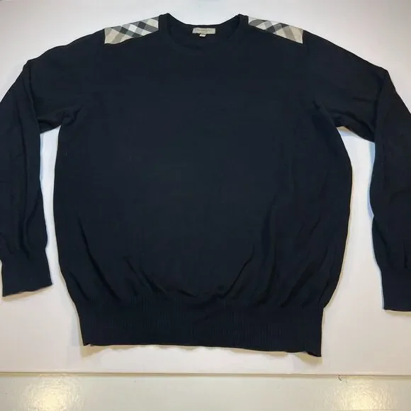 BURBERRY Knit Cotton Long Sleeve SWEATER SHIRT Sz Mens L Black - Picture 2 of 5